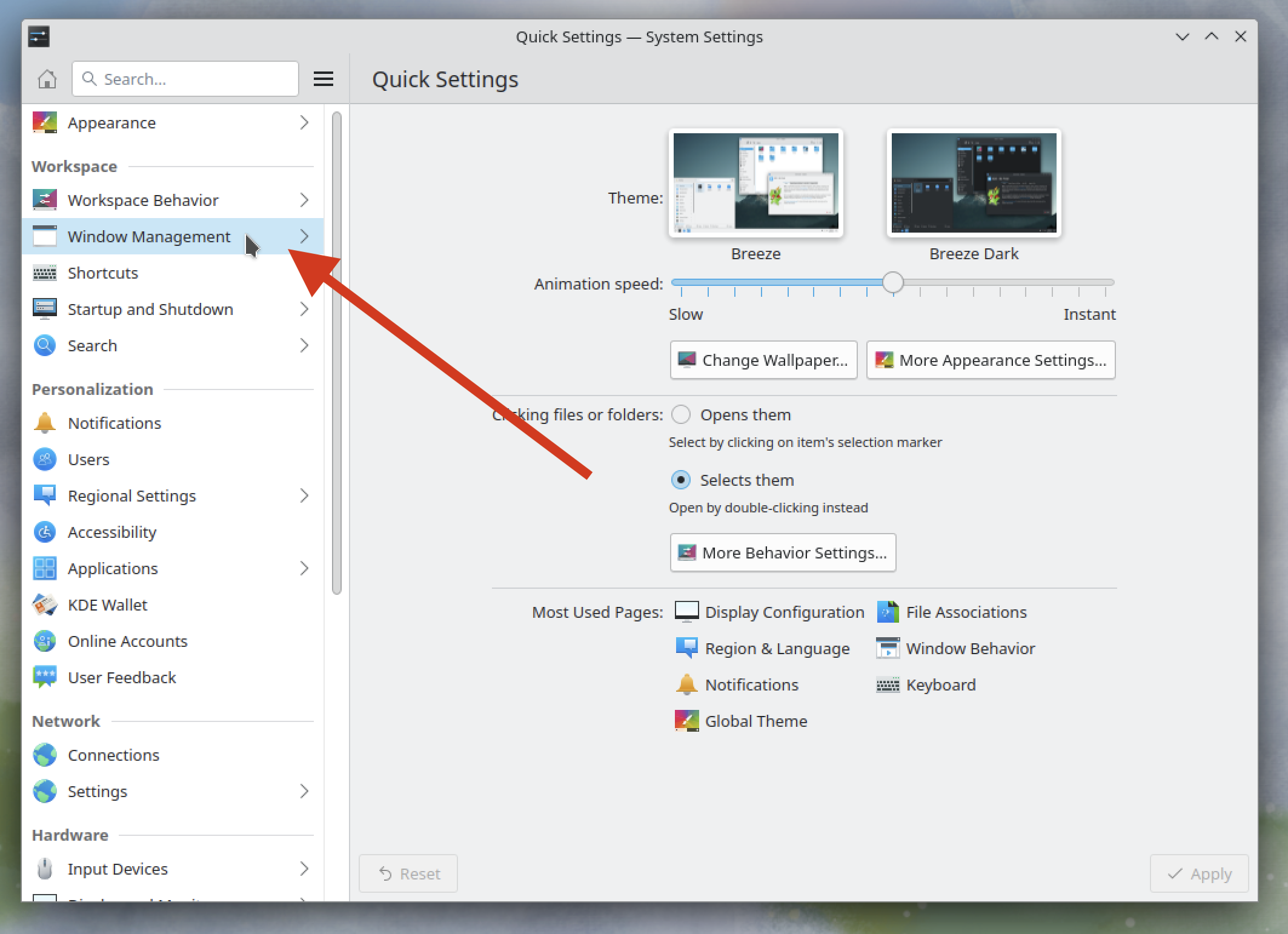 How to configure Collector on KDE: Open Settings > Window Management